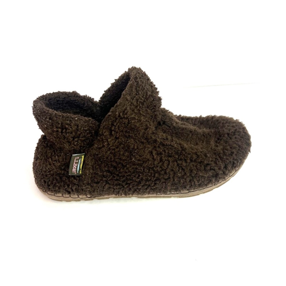 NWT LL Bean Dark Brown Fleece Slippers